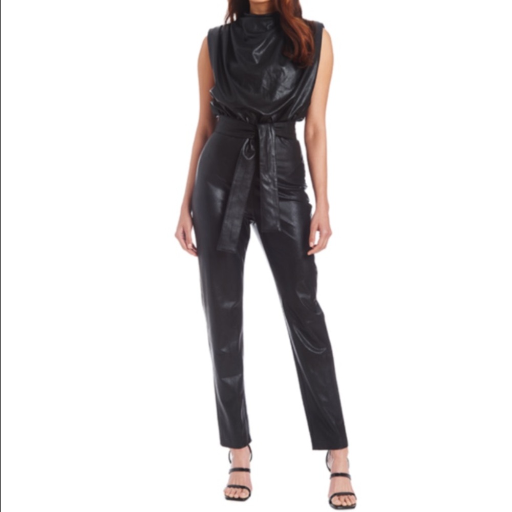 Amanda Uprichard Fabienne faux leather sleeveless skinny belted leg jumpsuit XS